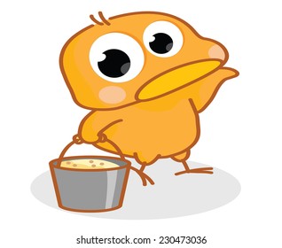 cartoon chick carrying a bucket