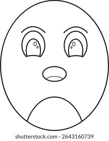 Cartoon chick rosto com uma expressão surpreso em estilo de arte de linha preto e branco. Perfeito para planilhas educacionais, imprimíveis para crianças, conjuntos de adesivos, kits de criação de caracteres e páginas de cores.