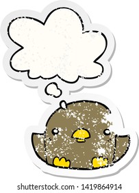 cartoon chick with thought bubble as a distressed worn sticker