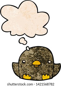 cartoon chick with thought bubble in grunge texture style