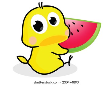 cartoon chick with watermelon