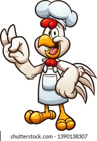 Cartoon chicken chef making the OK hand gesture clip art. Vector illustration with simple gradients. All in a single layer. 
