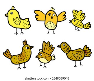 Cartoon chicken and chicks. Bird set in doodle style isolated on white background. Farm animals. Vector illustration.     