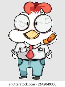cartoon chicken with chubby cheeks in a neat office dress