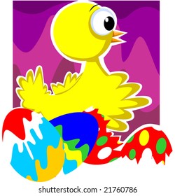 cartoon chicken with colourful eggs	