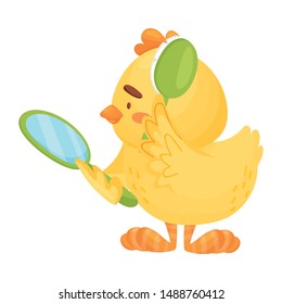 Cartoon chicken combing. Vector illustration on a white background.