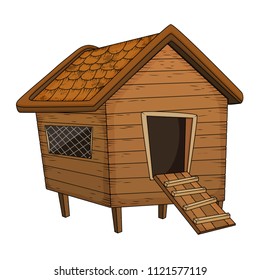 Cartoon Chicken Coop Design Isolated On White Background