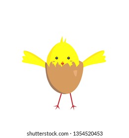 cartoon chicken in a cracked eggshell with wings and legs sticking out the concept of birds