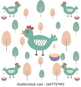 Cartoon chicken with cute patterns