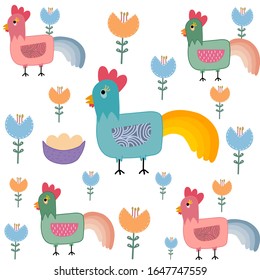 Cartoon chicken with cute patterns