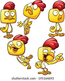 Cartoon chicken with different emotions. Vector clip art illustration with simple gradients.