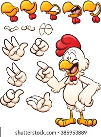 Cartoon chicken with different hands and beaks. Vector clip art illustration with simple gradients. Each element on a separate layer.