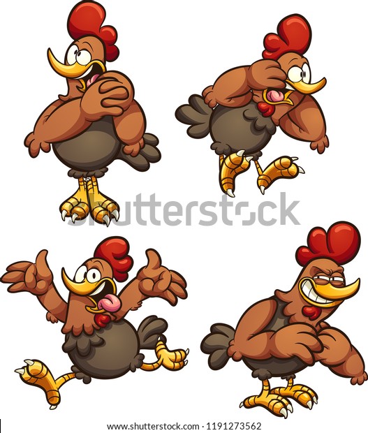 Cartoon Chicken Different Poses Vector Clip Stock Vector (Royalty Free ...