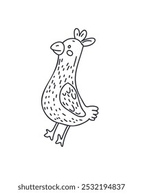 Cartoon chicken in doodle style, hand-drawn, vector illustration