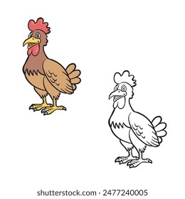 cartoon chicken drawing with line art style. simple design outline style. easy to edit. vector illustrations.