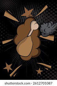 Cartoon chicken drumstick and thigh, comic book Food. Retro vector comics pop art design.