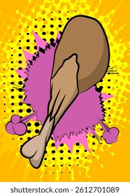 Cartoon chicken drumstick and thigh, comic book Food. Retro vector comics pop art design.
