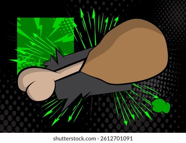 Cartoon chicken drumstick and thigh, comic book Food. Retro vector comics pop art design.