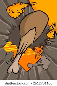 Cartoon chicken drumstick and thigh, comic book Food. Retro vector comics pop art design.