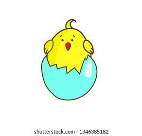 Cartoon chicken in egg. Vector illustration