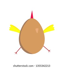 cartoon chicken egg from which the yellow wings beak and legs stick out animal and birth concept