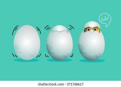 Cartoon chicken egg.cute chick with big eyes. Happy Easter greeting card design. 
