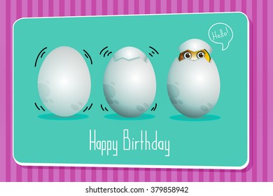 Cartoon chicken egg.cute chick with big eyes. greeting card design. birthday card. Happy birthday baby. Birthday Message. Happy Birthday. happy birthday vector.