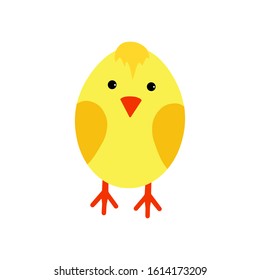 Cartoon chicken . Funny yellow bird, vector illustration. Hand drawn isolated on white. Cute Easter chick. For print cup, textile, wallpaper, banner, fabric, web, scrapbook, cover of notebook