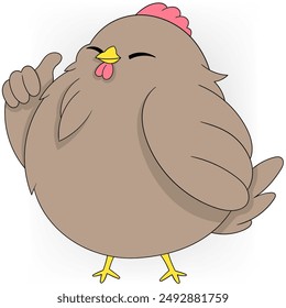 A cartoon chicken is giving a thumbs up. The chicken is big and has a pink beak