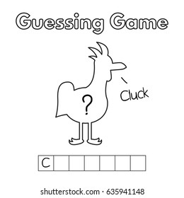 Cartoon chicken guessing game. Vector illustration for children education