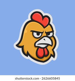 A cartoon chicken head with angry expression