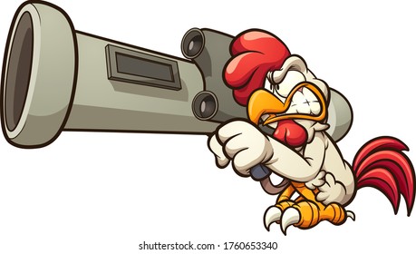 Cartoon chicken holding a big RPG launcher. Vector clip art illustration with simple gradients. Chicken and RPG on separate layers.
