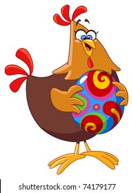 Cartoon chicken holding an easter egg