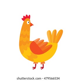 Cartoon chicken isolated on white. Cartoon character design of chicken used for books, stickers, posters, web pages. Merry Christmas, happy New Year, xmas holiday memory card. Chinese year symbol. 