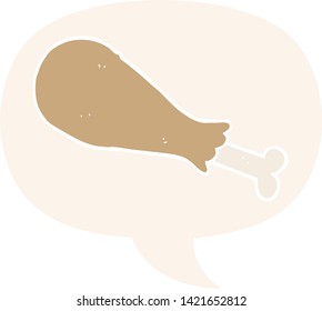 cartoon chicken leg with speech bubble in retro style
