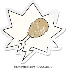 dibujo animado de la pierna de pollo con la burbuja del habla pegatina vieja angustiada angustiada