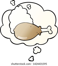 Cartoon-Hühnerschenkel mit Gedankenblase im Stil eines glatten Farbverlaufs