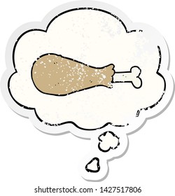 cartoon chicken leg with thought bubble as a distressed worn sticker