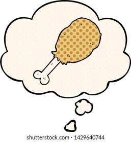 cartoon chicken leg with thought bubble in comic book style