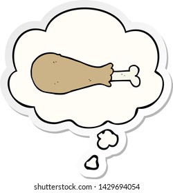 cartoon chicken leg with thought bubble as a printed sticker
