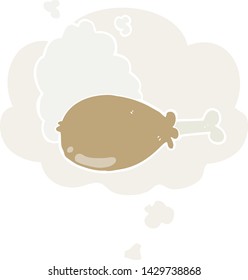 cartoon chicken leg with thought bubble in retro style