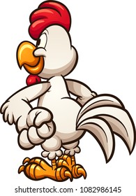 Cartoon chicken looking at something, seen from the back. Vector clip art illustration with simple gradients. All in a single layer. 
