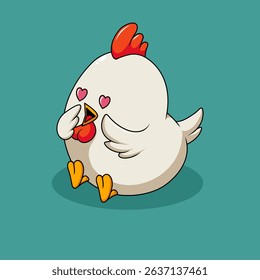 Cartoon Chicken in Love with Heart Eyes	
