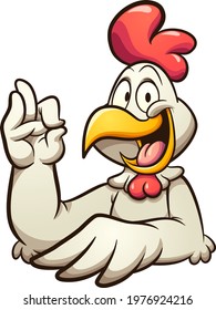 Cartoon chicken making the okay hand sign. Vector clip art illustration with simple gradients. All on a single layer.
