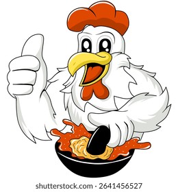 cartoon chicken mascot with ok hand expression