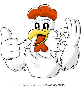 cartoon chicken mascot with ok hand expression