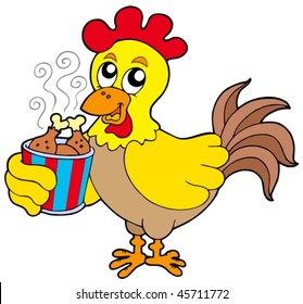 Pollo de dibujos animados con caja de comidas - ilustración vectorial.