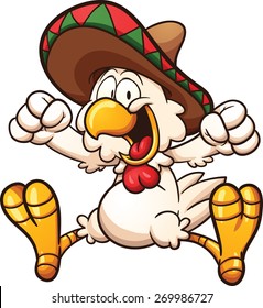 Cartoon chicken with Mexican sombrero. Vector clip art illustration with simple gradients. All in a single layer.