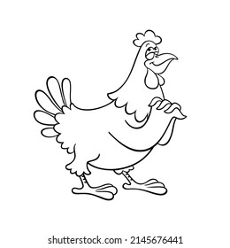 Cartoon chicken mother. Vector outline image of a dreamy chicken isolated on a white background.