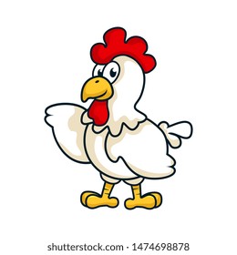 cartoon chicken raising a had. it can be used as loo